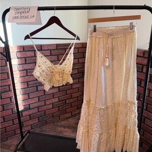 Cream Lace Crop Top and Maxi Skirt Set